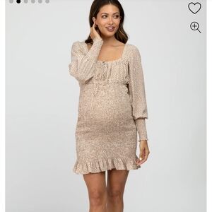 NWT Cream Leaf Print Smocked Maternity Dress